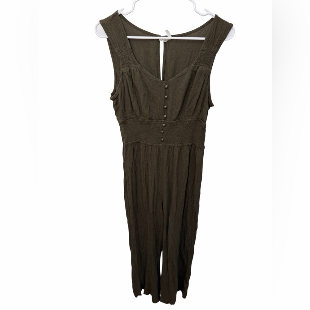 Mudd Dark Olive Button-Front Jumpsuit - image 1